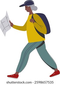  elderly traveler. Character person senior tourist. Local walk tourism. Tourism within the country. Traveling close to home.Rucking active walking. adventure and active lifestyle concept