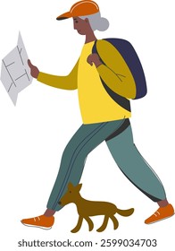  elderly traveler. Character person senior tourist. Local walk tourism. Tourism within the country. Traveling close to home.Rucking active walking. adventure and active lifestyle concept