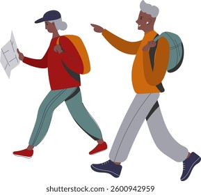  elderly traveler. Character person senior tourist. Local walk tourism. Tourism within the country. Traveling close to home.Rucking active walking. adventure and active lifestyle concept