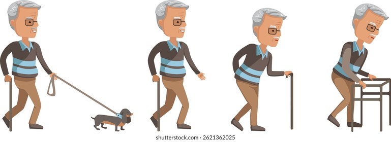 Elderly use canes set vector