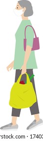Elderly vectors return from shopping with masks on