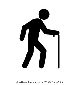 Elderly walking with stick pictogram. Clipart image isolated on white background