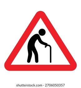 Ícone de Aviso de Idosos - Triângulo com Silhueta de Cana