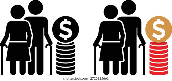Comparación de la riqueza de las personas mayores y concepto seguro de financiación de la jubilación