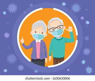 elderly wearing protective Medical mask for prevent virus Wuhan Covid-19.grandparents wearing a surgical mask.