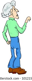 An elderly white-haired, thin man. Vector illustration. Cartoon.