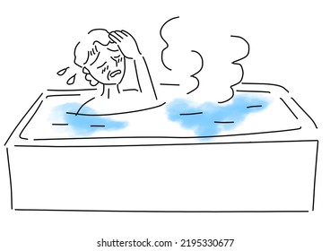 elderly woman in bad shape at the bath room illustration, vector