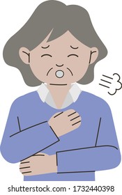 A elderly woman being relieved.