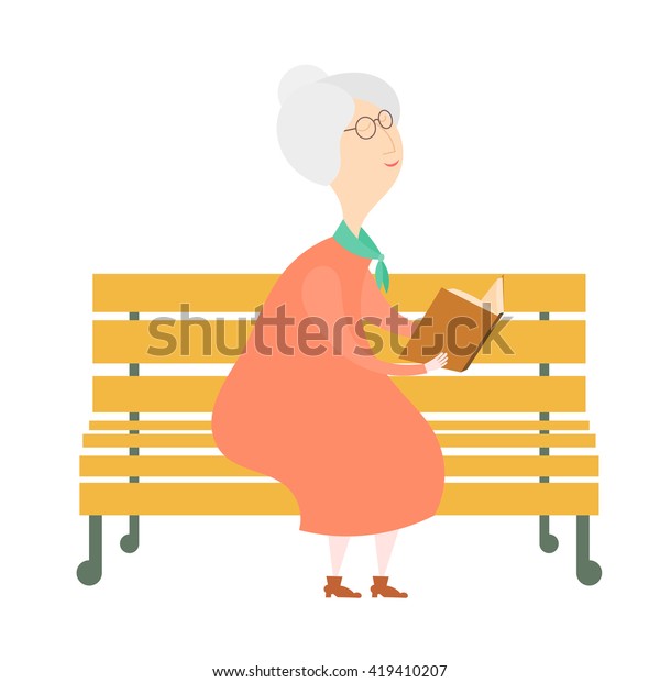 Elderly Woman Book On Bench Old Stock Vector (Royalty Free) 419410207