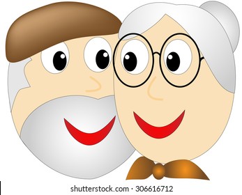 Elderly woman with a bun looks up adoringly stared into the eyes of an older bearded man with a hat