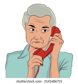 Elderly Woman Calling By Old Red Stock Vector (Royalty Free) 2141686715 ...