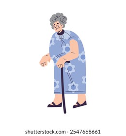 Elderly Woman Character Walking with Cane Vector Illustration