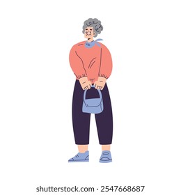 Elderly Woman Character Walking with Handbag Vector Illustration