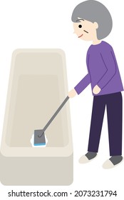 Elderly woman cleaning the bath