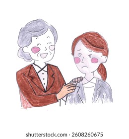 Elderly Woman Comforting Upset Female in a Supportive Business Interaction 