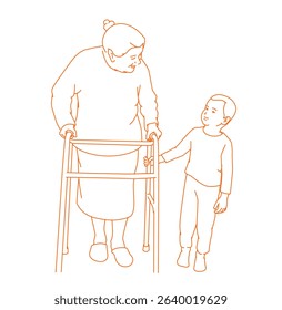 An elderly woman with a disability spends time with her grandchild at home