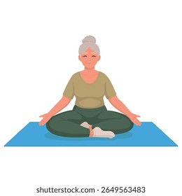Elderly woman doing seated yoga meditation