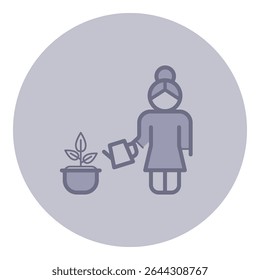 Elderly woman engaged in watering houseplants in her cozy home garden. She enjoying this nurturing task, fostering growth and beauty in her living space during afternoon