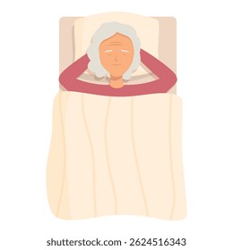 Elderly woman enjoying a restful night's sleep in her bed, hands tucked comfortably behind her head