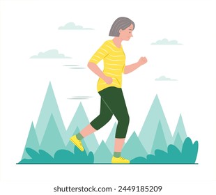 Elderly Woman Exercise by Jogging in Public Park