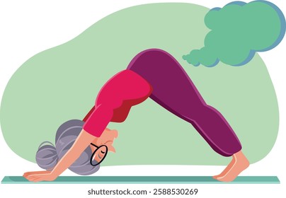 
Elderly Woman Farting While Exercising Vector Cartoon Illustration 
Senior lady Passing Gas During Workout feeling bloated 
