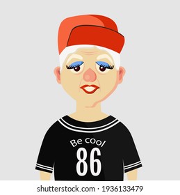 Elderly woman is fashionable. cap. Grandmother. Vector illustration.