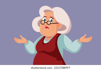 
Elderly Woman Feeling Puzzled and Clueless Vector Cartoon Illustration. Senior lady feeling displeased having a dilemma 

