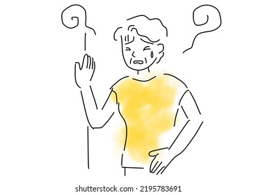 elderly woman feels dizzy illustration, vector