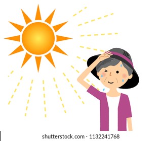 Elderly woman going out wearing a hat