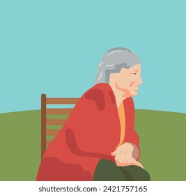 An elderly woman, a grandmother, sits on a park bench. Sees what is happening around. Old age. EPS10
