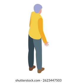 Elderly woman with grey hair wearing a yellow jacket standing and watching something