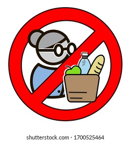 elderly woman with groceries in the sign is prohibited. quarantine coronavirus. stay home. vector illustration.