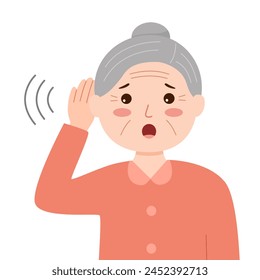 Elderly woman is hard to hear. Senior woman holding her ear to listen. Hearing loss.