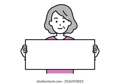 Elderly woman holding a horizontal board