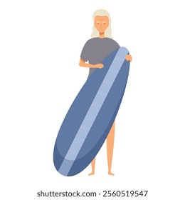 Elderly woman is holding a surfboard, promoting an active lifestyle for seniors