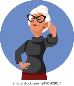 
Elderly Woman Holding Thumbs-up Vector Cartoon Character. Cheerful positive grandma feeling optimistic and wise 
