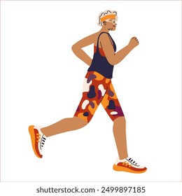 Elderly woman jogging. Sports activity. Healthy lifestyle. Cardio workout. Running people in sportswear. Vector illustration for social advertising.