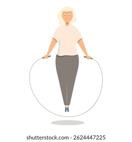 Elderly woman is jumping rope, promoting a healthy and active lifestyle for seniors