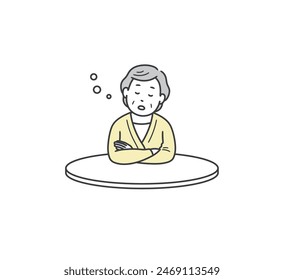 Elderly woman leaning against a table and falling asleep