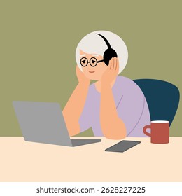 Elderly woman making video call with family