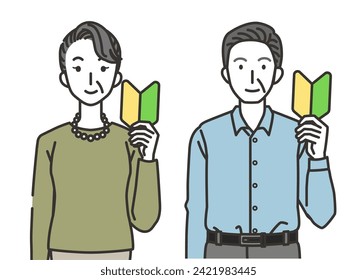 Elderly woman and man with beginner marks
