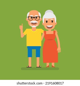 Elderly woman and man hugging. Flat people. Vector Illustration