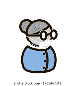 elderly woman in a medical mask. flat design. protection against coronavirus. vector illustration.