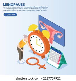 Elderly woman with menopause time isometric 3d vector concept for banner, website, illustration, landing page, flyer, etc.