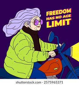 Elderly Woman on Motorcycle Embracing Freedom and Ageless Confidence