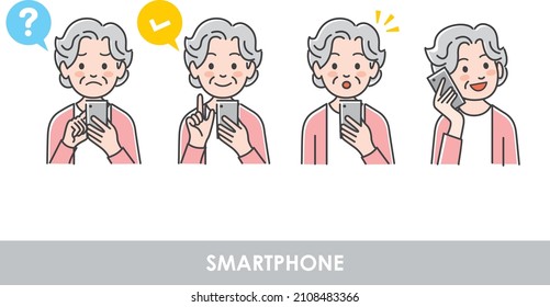Elderly woman operating a smartphone
