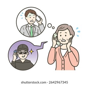 An elderly woman panics after not noticing a bank transfer scam or a phone call from a fraudster