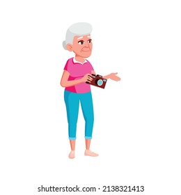 elderly woman photographing amazing view from mountain cartoon vector. elderly woman photographing amazing view from mountain character. isolated flat cartoon illustration