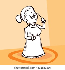 An elderly woman with a pince-nez. Hand drawn cartoon vector illustration. 