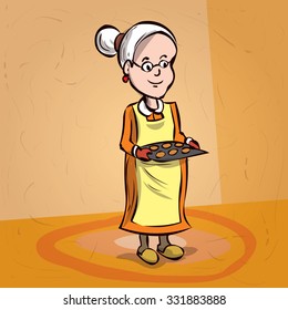 An elderly woman with a pince-nez. Hand drawn cartoon vector illustration. 